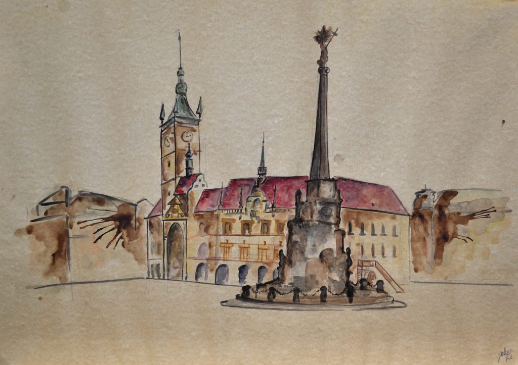 watercolor painting czech republic olomouc