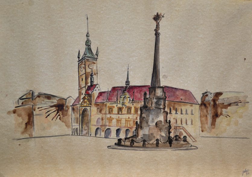 watercolor painting czech republic olomouc